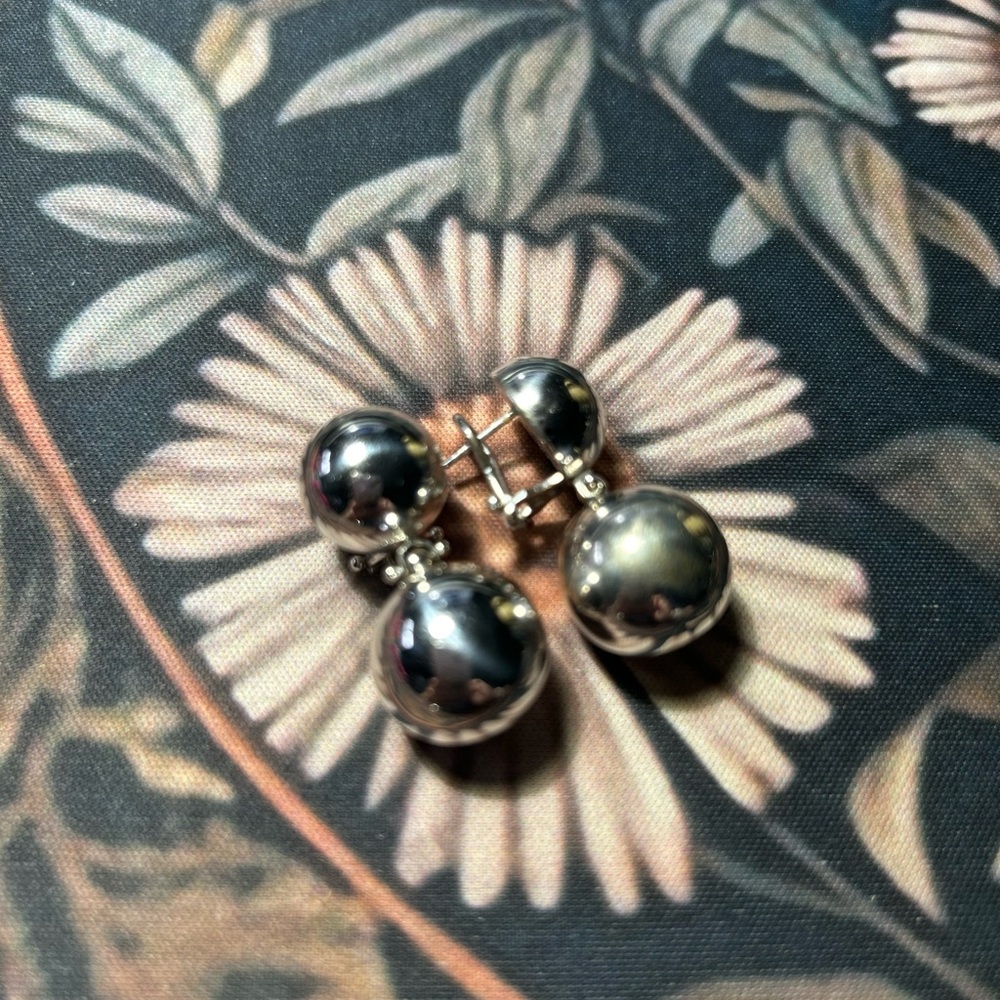 Vintage Italian Double Drop 925 Sterling Silver Ball Earrings. Itaor, Italy.